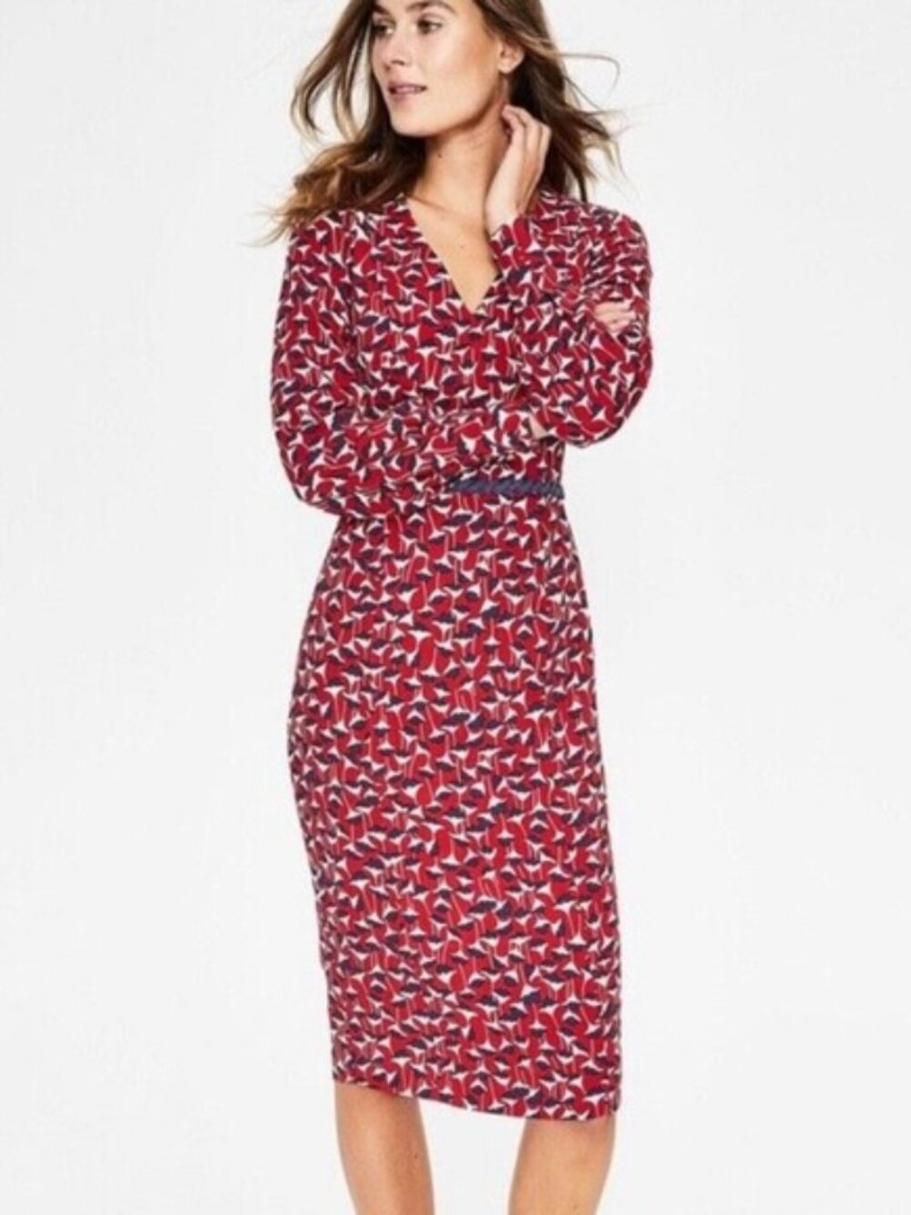 Boden Hannah Sheath Midi Dress in Poinsettia, Size 4L